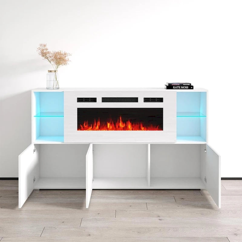 Aparador moderno para chimenea eléctrica de 63 pulgadas con 4 estantes abiertos