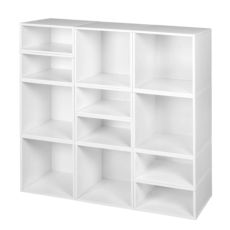 Cubos de Almacenamiento Modulares - 6 Cubos Completos/6 Medios Cubos - Veta de Madera Blanca