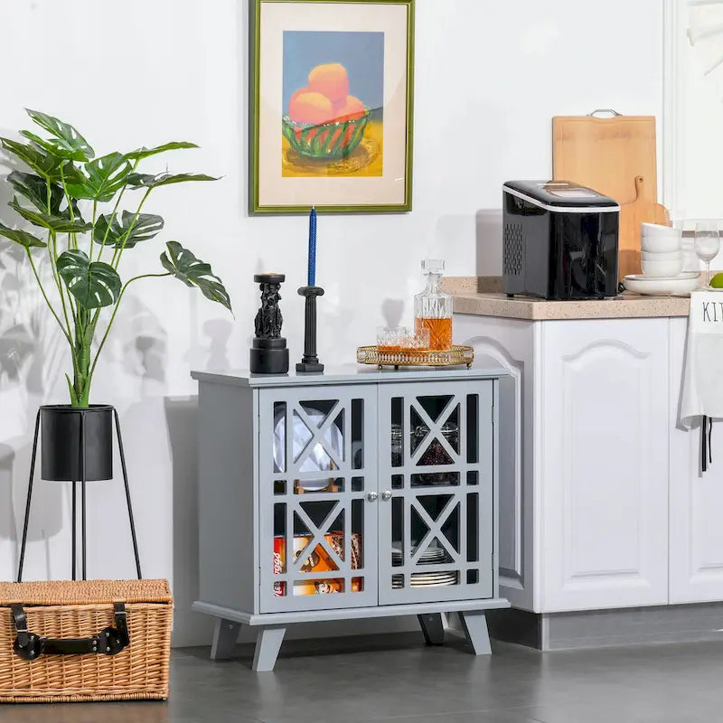 Mueble aparador consola con puertas caladas Accent, gris