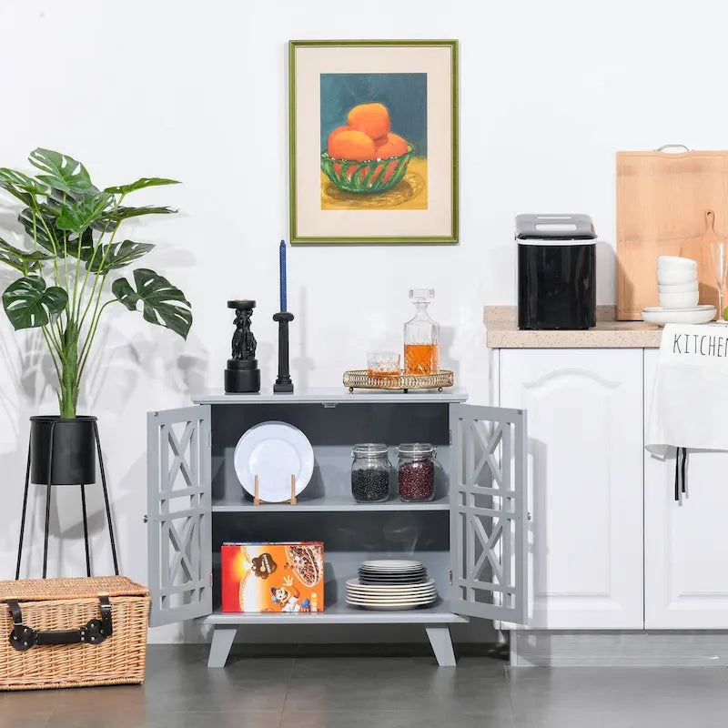 Mueble aparador consola con puertas caladas Accent, gris