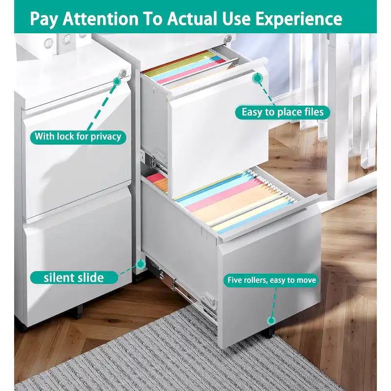 Archivador móvil de 2 cajones Archivadores de cajones para guardar debajo del escritorio