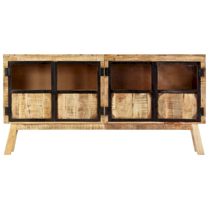 Aparador de madera maciza de mango rugosa, marrón y negro, 63x11.8x31.5