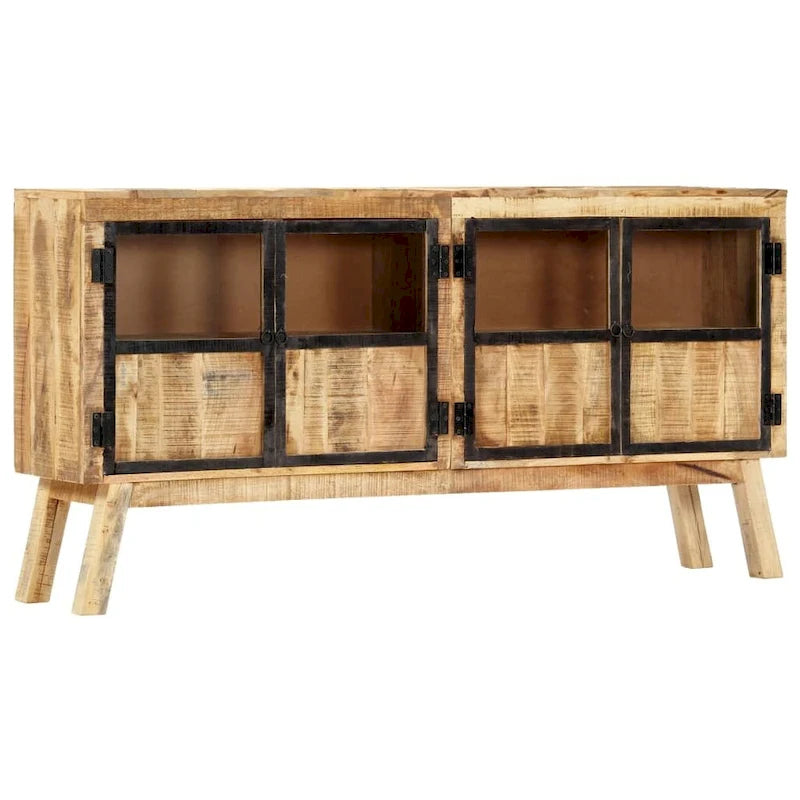 Aparador de madera maciza de mango rugosa, marrón y negro, 63x11.8x31.5