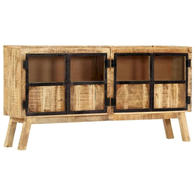 Aparador de madera maciza de mango rugosa, marrón y negro, 63x11.8x31.5