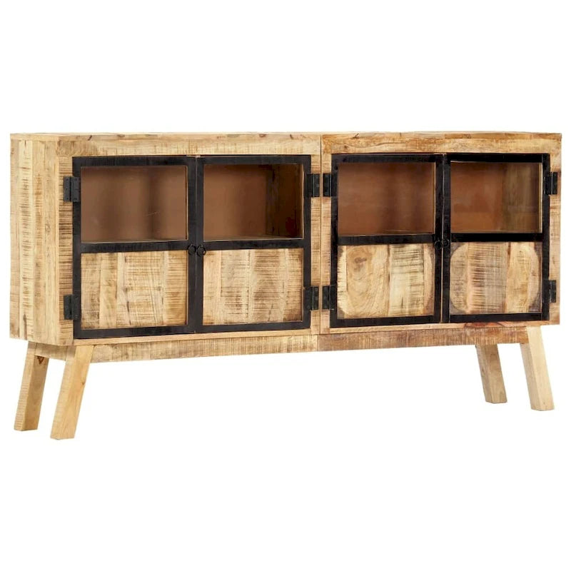 Aparador de madera maciza de mango rugosa, marrón y negro, 63x11.8x31.5