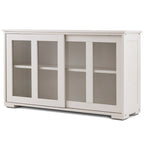 Aparador moderno de madera blanco crema con puerta corredera de cristal - 42W x 13.0D x 24.5H