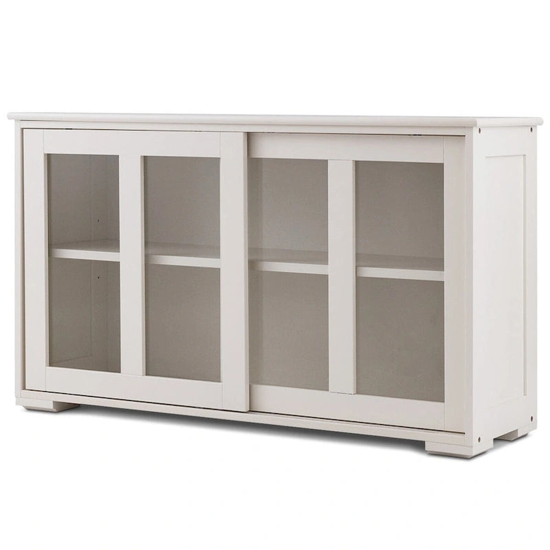 Aparador moderno de madera blanco crema con puerta corredera de cristal - 42W x 13.0D x 24.5H