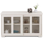 Aparador moderno de madera blanco crema con puerta corredera de cristal - 42W x 13.0D x 24.5H