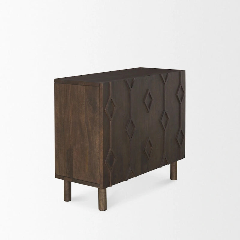 Mueble Auxiliar de Color Marrón Oscuro con Diseño de Diamantes y Estante - 36.0L x 16.3W x 32.0H