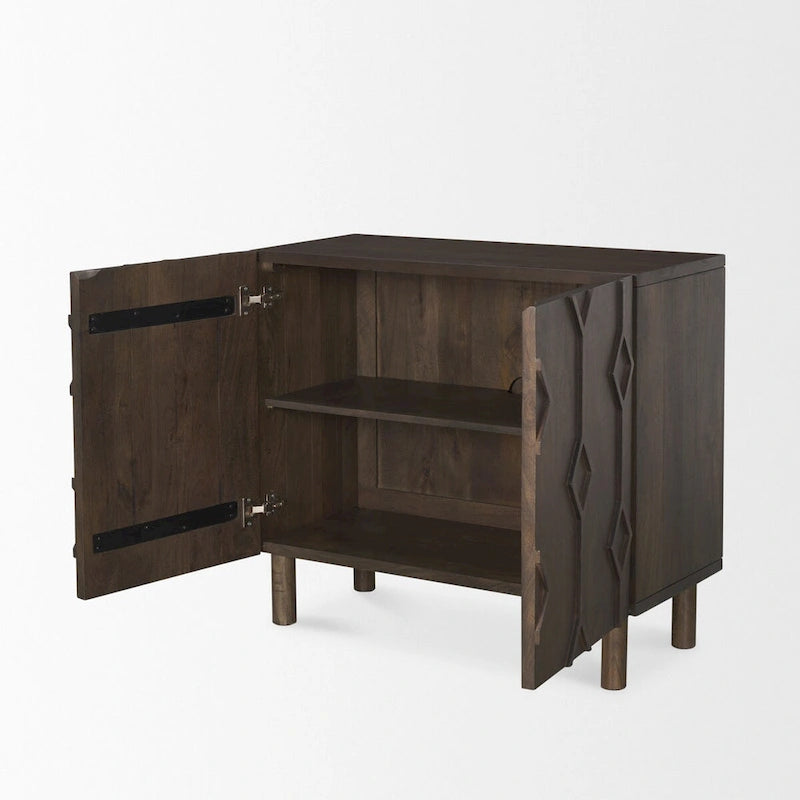 Mueble Auxiliar de Color Marrón Oscuro con Diseño de Diamantes y Estante - 36.0L x 16.3W x 32.0H