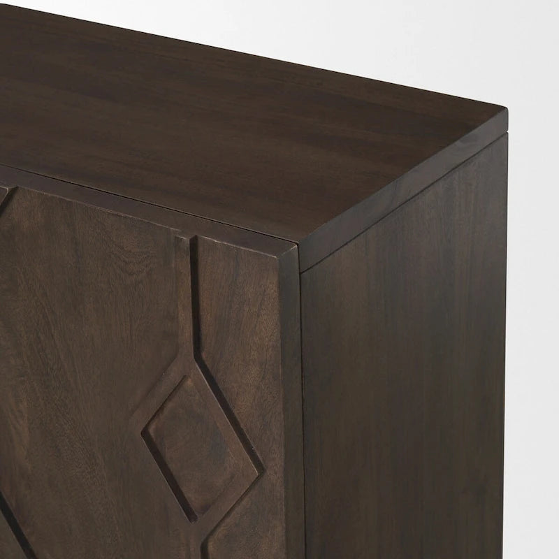 Mueble Auxiliar de Color Marrón Oscuro con Diseño de Diamantes y Estante - 36.0L x 16.3W x 32.0H