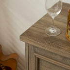 Aparador de granja con almacenamiento y 2 cajones, mueble bar con botelleros extraíbles y estantes de almacenamiento