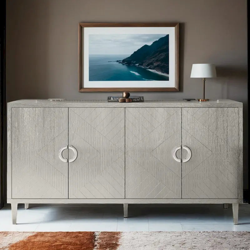 Elegante y funcional gabinete de almacenamiento de 4 puertas con patas de pino y MDF, para sala de estar, dormitorio y cocina