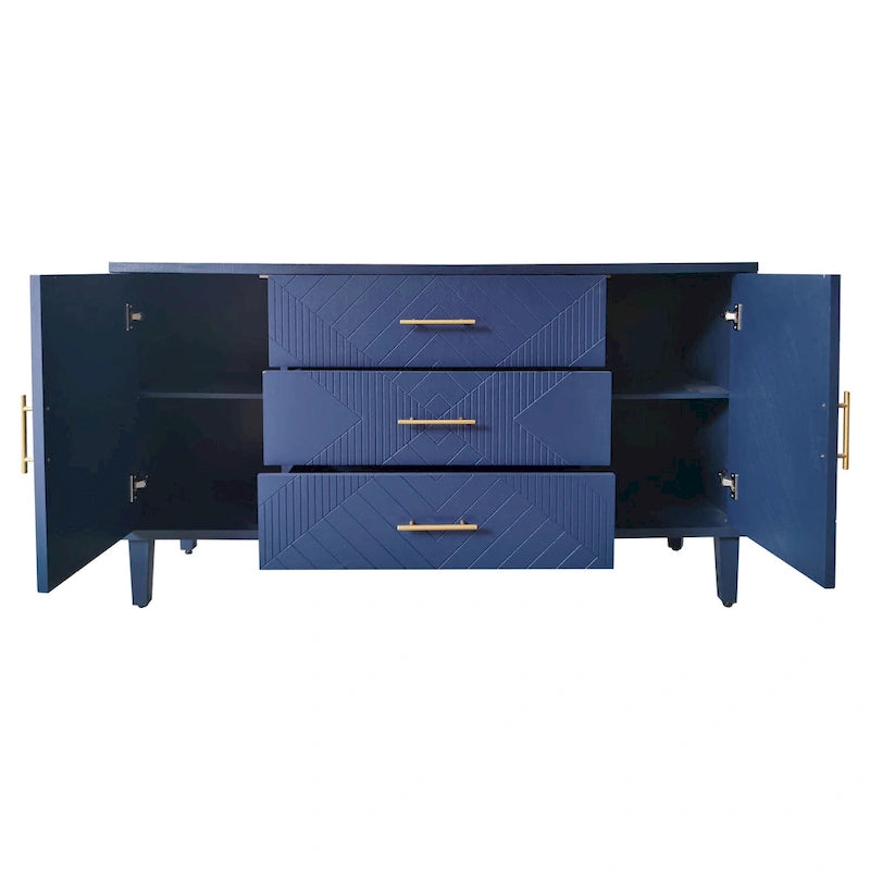 Elegante y funcional gabinete de almacenamiento de 4 puertas con patas de pino y MDF, para sala de estar, dormitorio y cocina