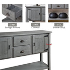 Mesa consola con 2 cajones, armarios y estante inferior, mueble aparador de comedor de estilo retro (gris antiguo)