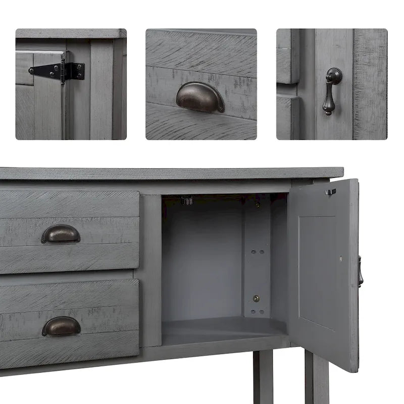 Mesa consola con 2 cajones, armarios y estante inferior, mueble aparador de comedor de estilo retro (gris antiguo)