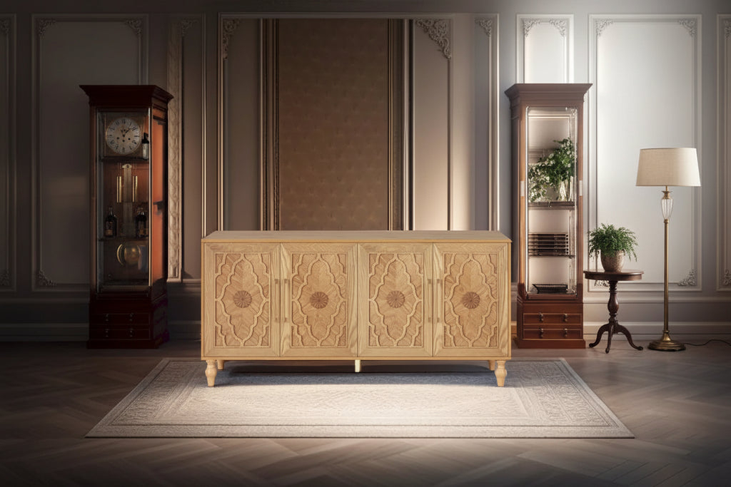 Carved Flower Door Large Storage Cabinet