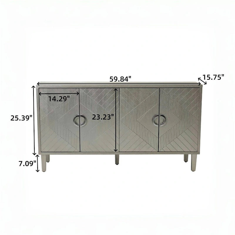 Elegante y funcional gabinete de almacenamiento de 4 puertas con patas de pino y MDF