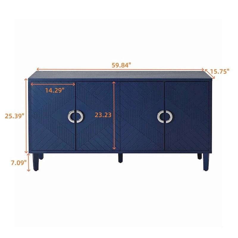 Elegante y funcional gabinete de almacenamiento de 4 puertas con patas de pino y MDF