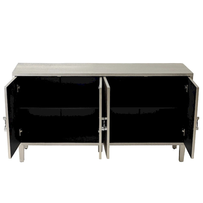 Elegante y funcional gabinete de almacenamiento de 4 puertas con patas de pino y MDF