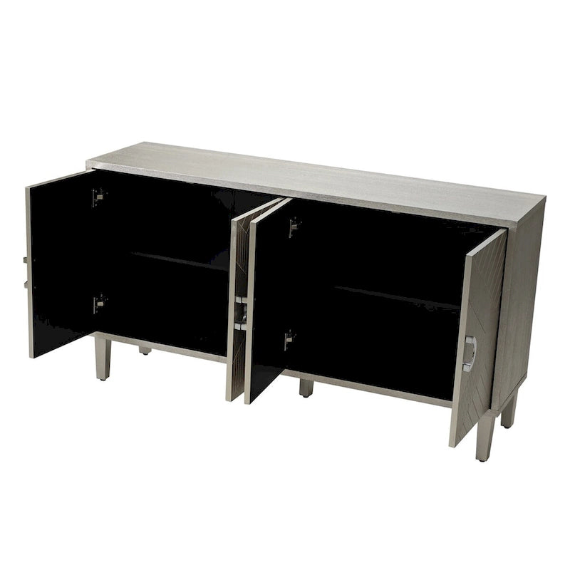 Elegante y funcional gabinete de almacenamiento de 4 puertas con patas de pino y MDF