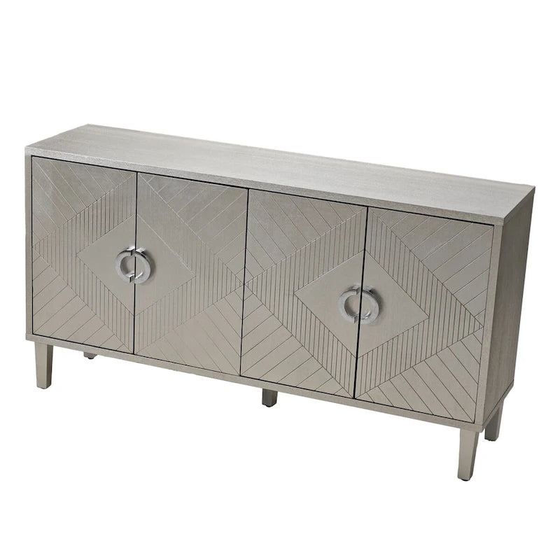 Elegante y funcional gabinete de almacenamiento de 4 puertas con patas de pino y MDF