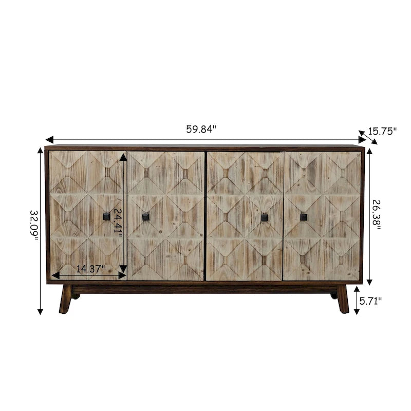 Aparador vintage de 4 puertas de 59,84 pulgadas, mueble aparador independiente