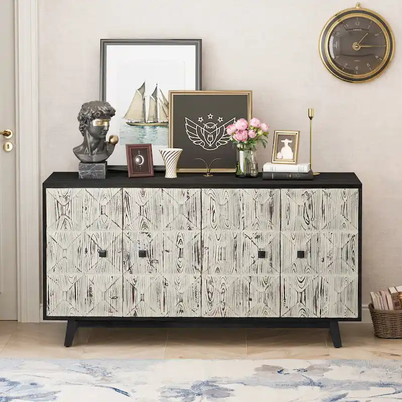 Aparador vintage de 4 puertas de 59,84 pulgadas, mueble aparador independiente