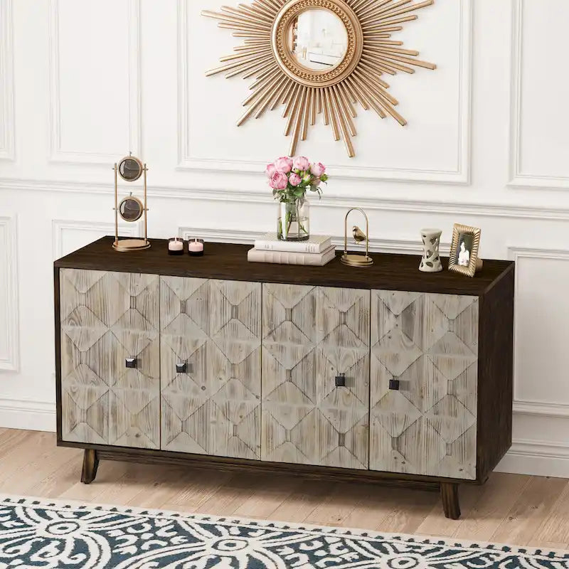 Aparador vintage de 4 puertas de 59,84 pulgadas, mueble aparador independiente