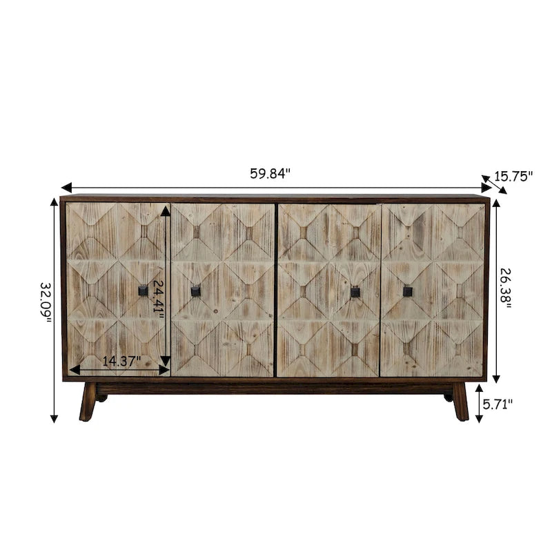 Aparador vintage de 4 puertas de 59,84 pulgadas, mueble aparador independiente