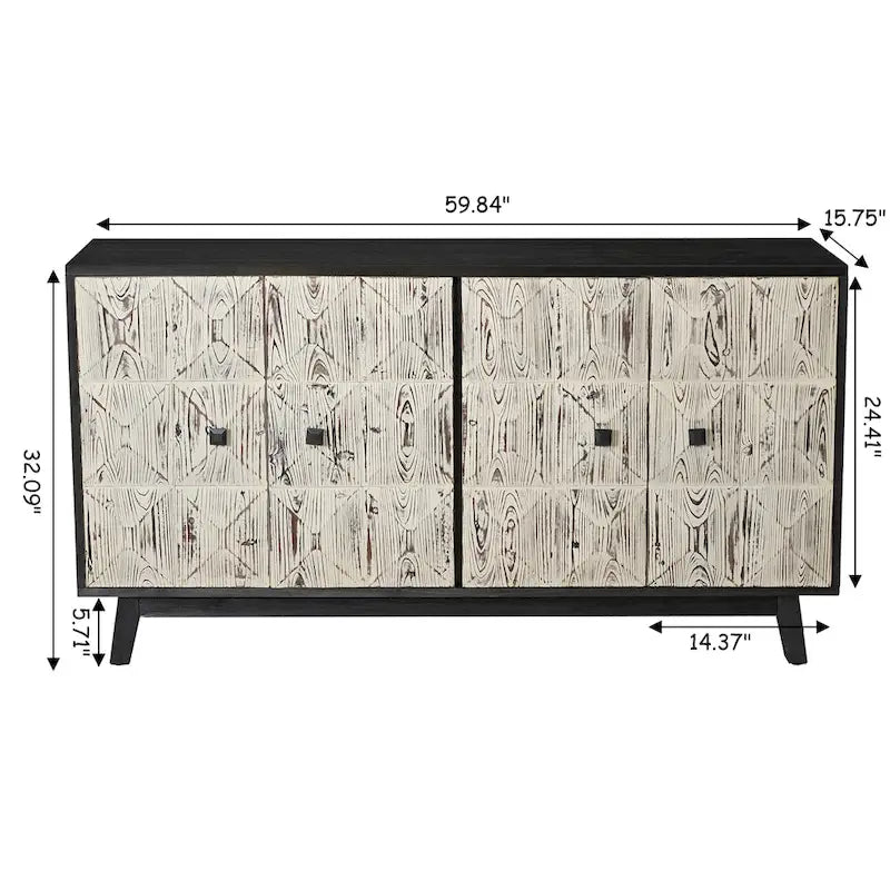Aparador vintage de 4 puertas de 59,84 pulgadas, mueble aparador independiente