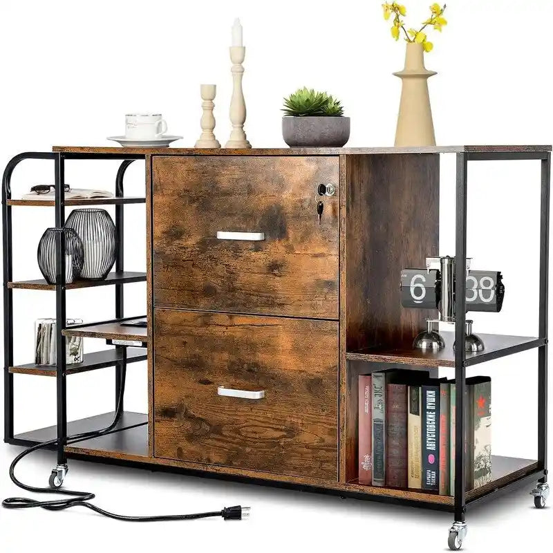 Archivador móvil de 2 cajones con toma de corriente - 15.75D x 43.31W x 29.53H