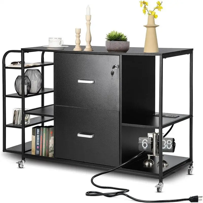 Archivador móvil de 2 cajones con toma de corriente - 15.75D x 43.31W x 29.53H