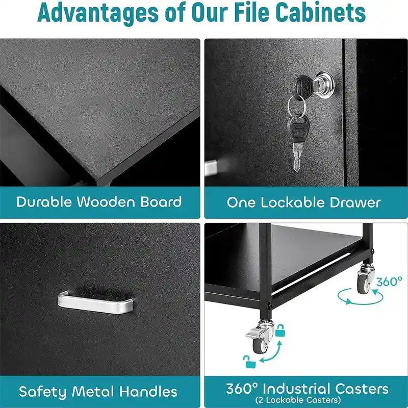 Archivador móvil de 2 cajones con toma de corriente - 15.75D x 43.31W x 29.53H