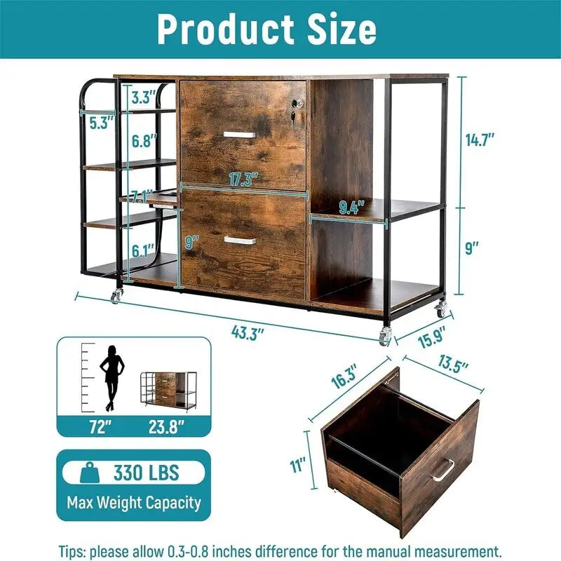 Archivador móvil de 2 cajones con toma de corriente - 15.75D x 43.31W x 29.53H