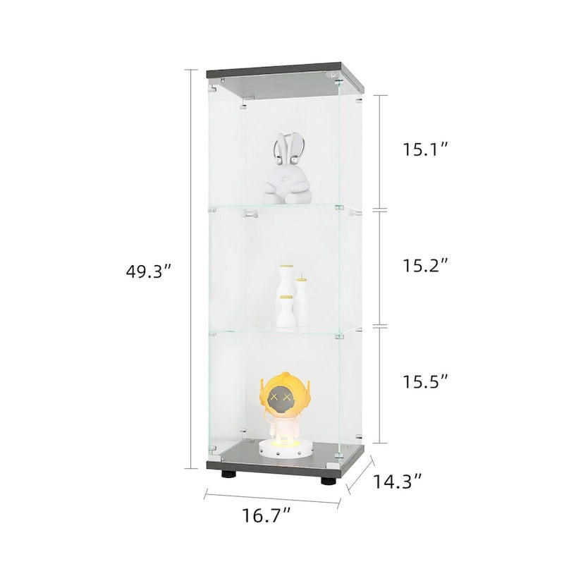 Vitrina de cristal con 3 estantes, vitrinas de curiosidades de una puerta, estantería de cristal negra de pie, instalación rápida