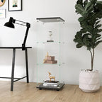 Vitrina de cristal con 3 estantes, vitrinas de curiosidades de una puerta, estantería de cristal negra de pie, instalación rápida