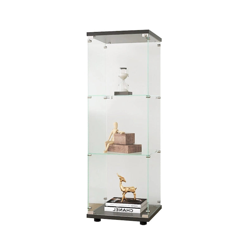 Vitrina de cristal con 3 estantes, vitrinas de curiosidades de una puerta, estantería de cristal negra de pie, instalación rápida