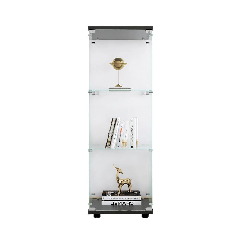 Vitrina de cristal con 3 estantes, vitrinas de curiosidades de una puerta, estantería de cristal negra de pie, instalación rápida