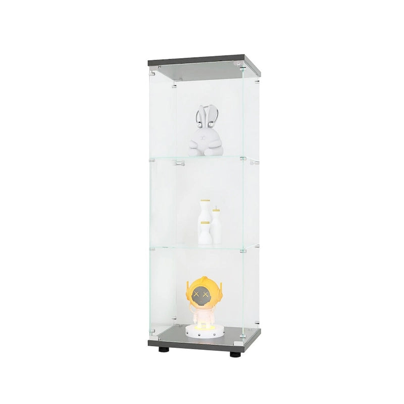 Vitrina de cristal con 3 estantes, vitrinas de curiosidades de una puerta, estantería de cristal negra de pie, instalación rápida