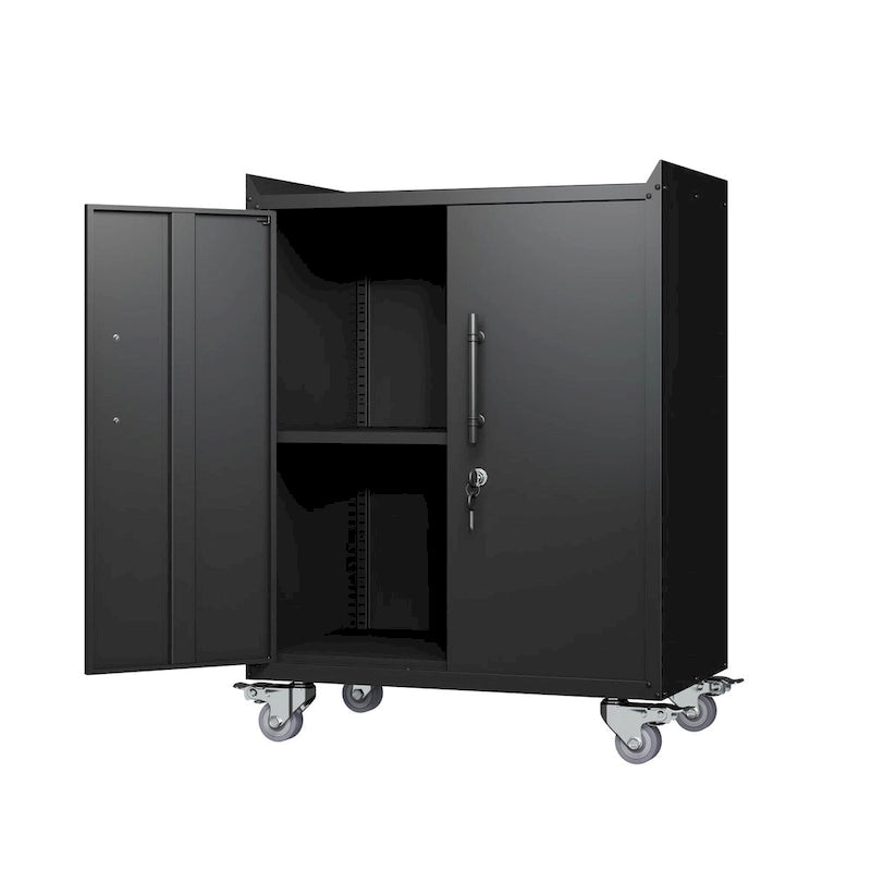 Armarios para herramientas de 2 puertas para garaje, armario de almacenamiento para garaje con cerradura, armario de almacenamiento de metal con ruedas y cerradura