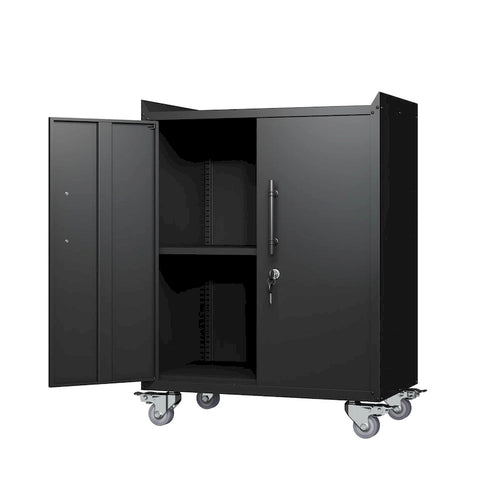Armarios para herramientas de 2 puertas para garaje, armario de almacenamiento para garaje con cerradura, armario de almacenamiento de metal con ruedas y cerradura
