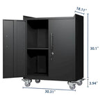 Armarios para herramientas de 2 puertas para garaje, armario de almacenamiento para garaje con cerradura, armario de almacenamiento de metal con ruedas y cerradura