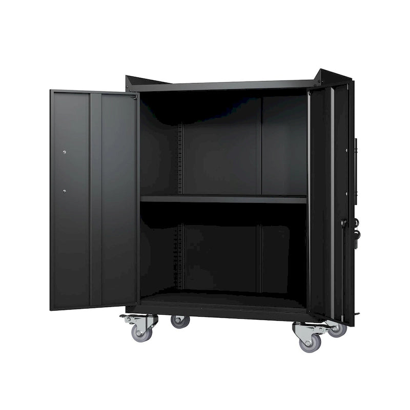 Armarios para herramientas de 2 puertas para garaje, armario de almacenamiento para garaje con cerradura, armario de almacenamiento de metal con ruedas y cerradura