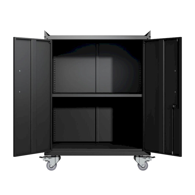 Armarios para herramientas de 2 puertas para garaje, armario de almacenamiento para garaje con cerradura, armario de almacenamiento de metal con ruedas y cerradura