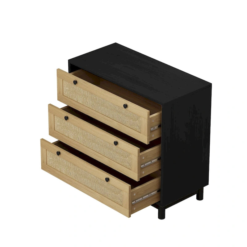 30.313-Armario de almacenamiento con cajones de cuerda tejida, para dormitorio, sala de estar, comedor, pasillos, negro