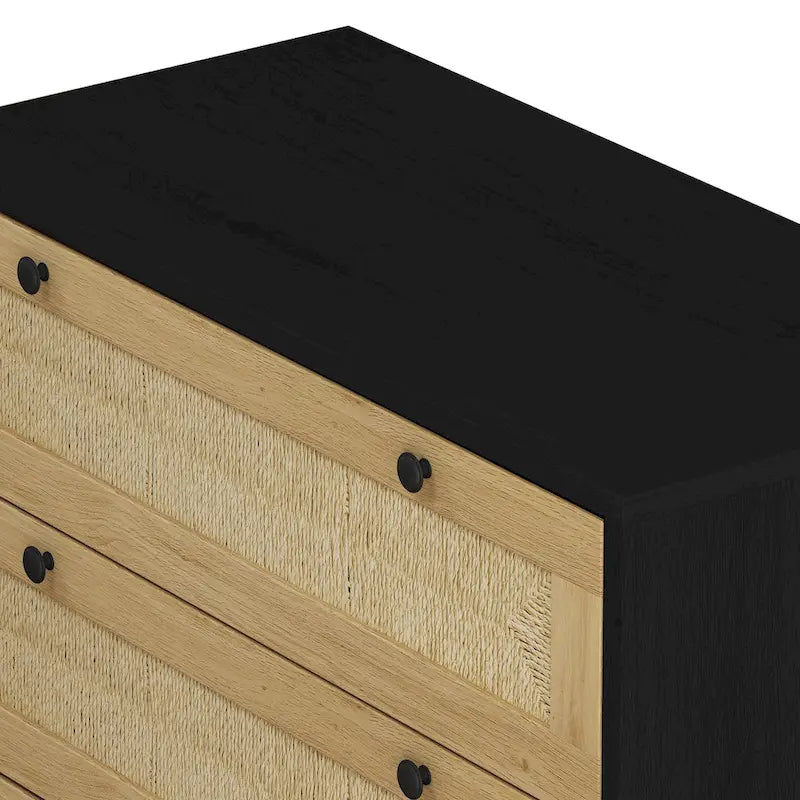 30.313-Armario de almacenamiento con cajones de cuerda tejida, para dormitorio, sala de estar, comedor, pasillos, negro