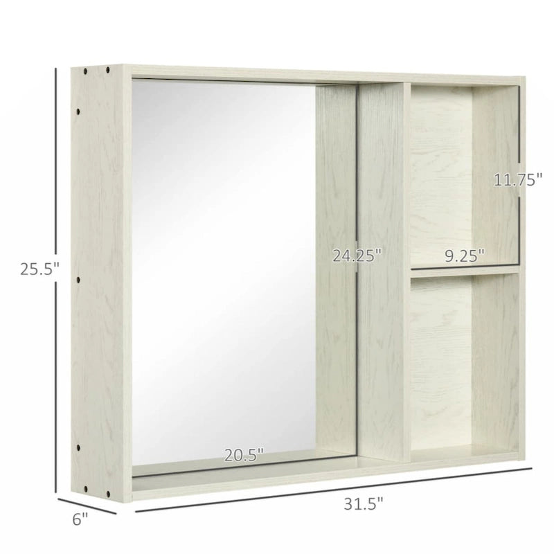 31.5 x 25.5 Gabinete botiquín de baño con espejo, estante de almacenamiento, blanco