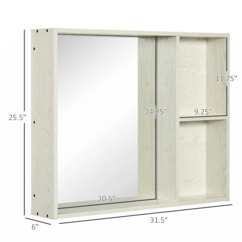 31.5 x 25.5 Gabinete botiquín de baño con espejo, estante de almacenamiento, blanco