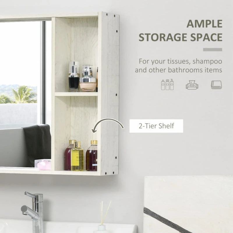 31.5 x 25.5 Gabinete botiquín de baño con espejo, estante de almacenamiento, blanco